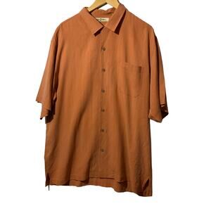 Tommy Bahama 100% Silk Orange Short Sleeve Shirt - Size L